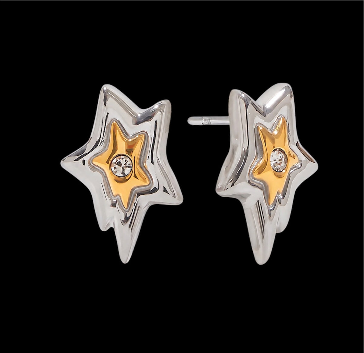 Soé earrings set - Conjunto pantalla + ear cuff + sortija / Pantallas y sortija doble tono - ear cuff oro