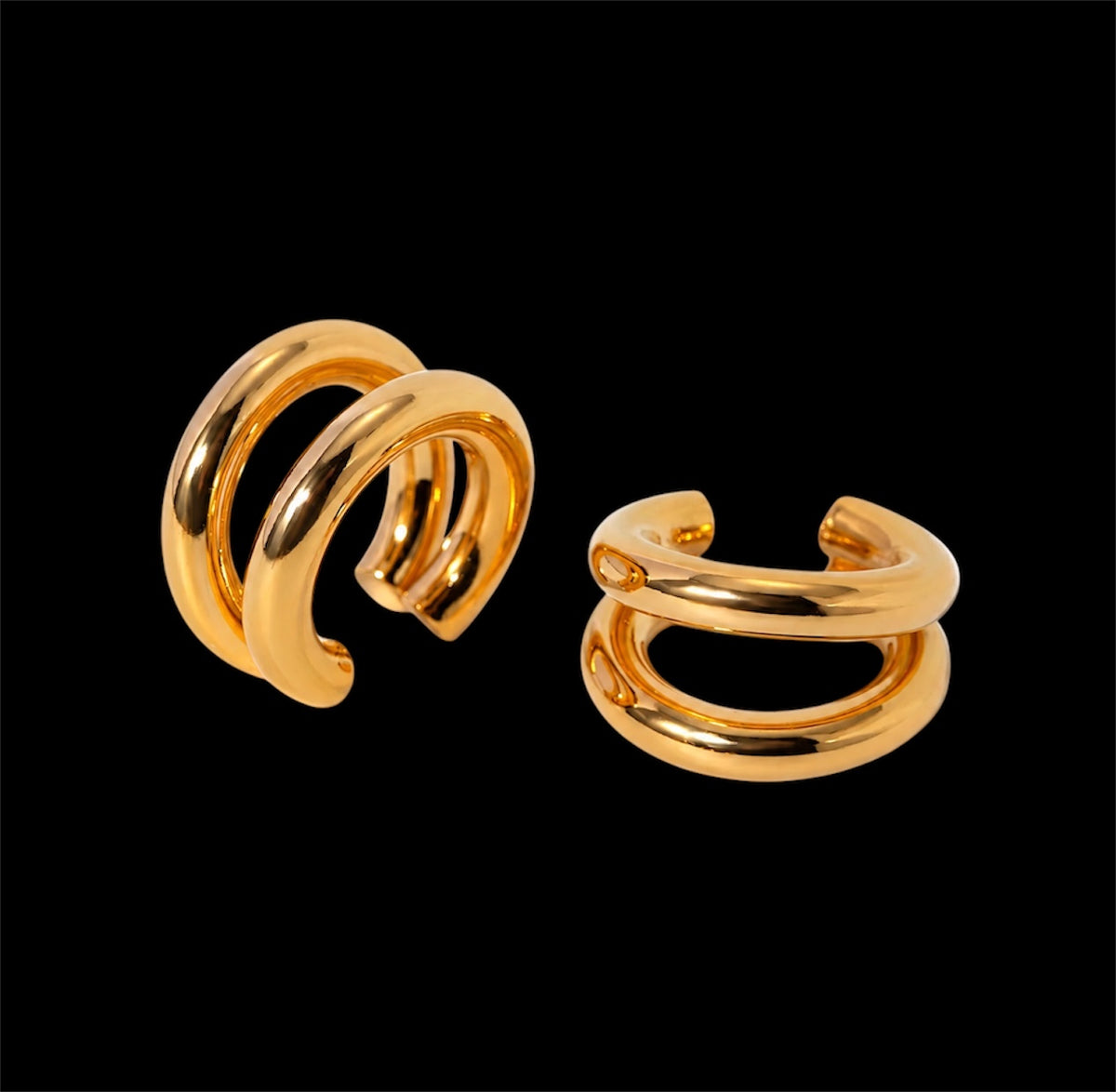Soé earrings set - Conjunto pantalla + ear cuff + sortija / Pantallas y sortija doble tono - ear cuff oro