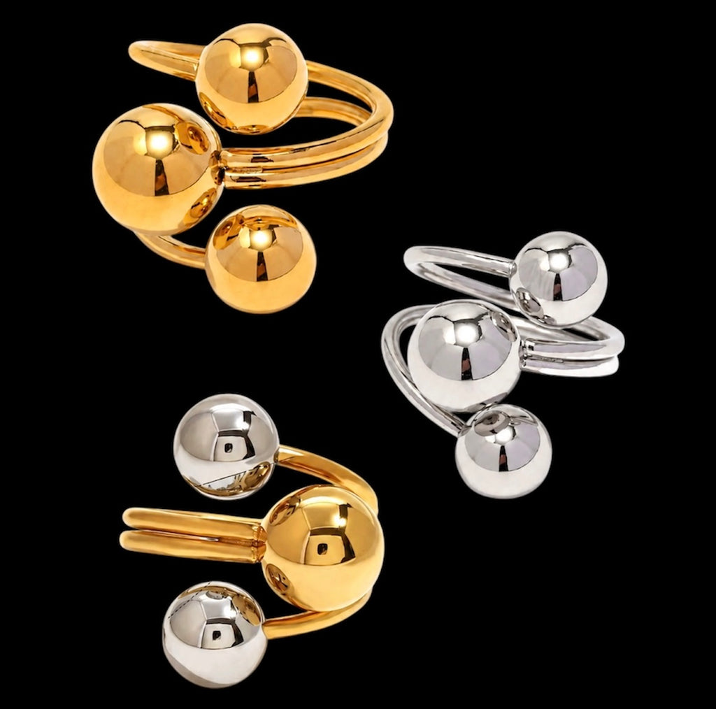 Mayela ring - Sortija de esferas oro - plata - dos tonos